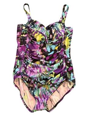 Jewel Tone Ruched One Piece Swimsuit Purple Teal Black Supportive Bathing Suit